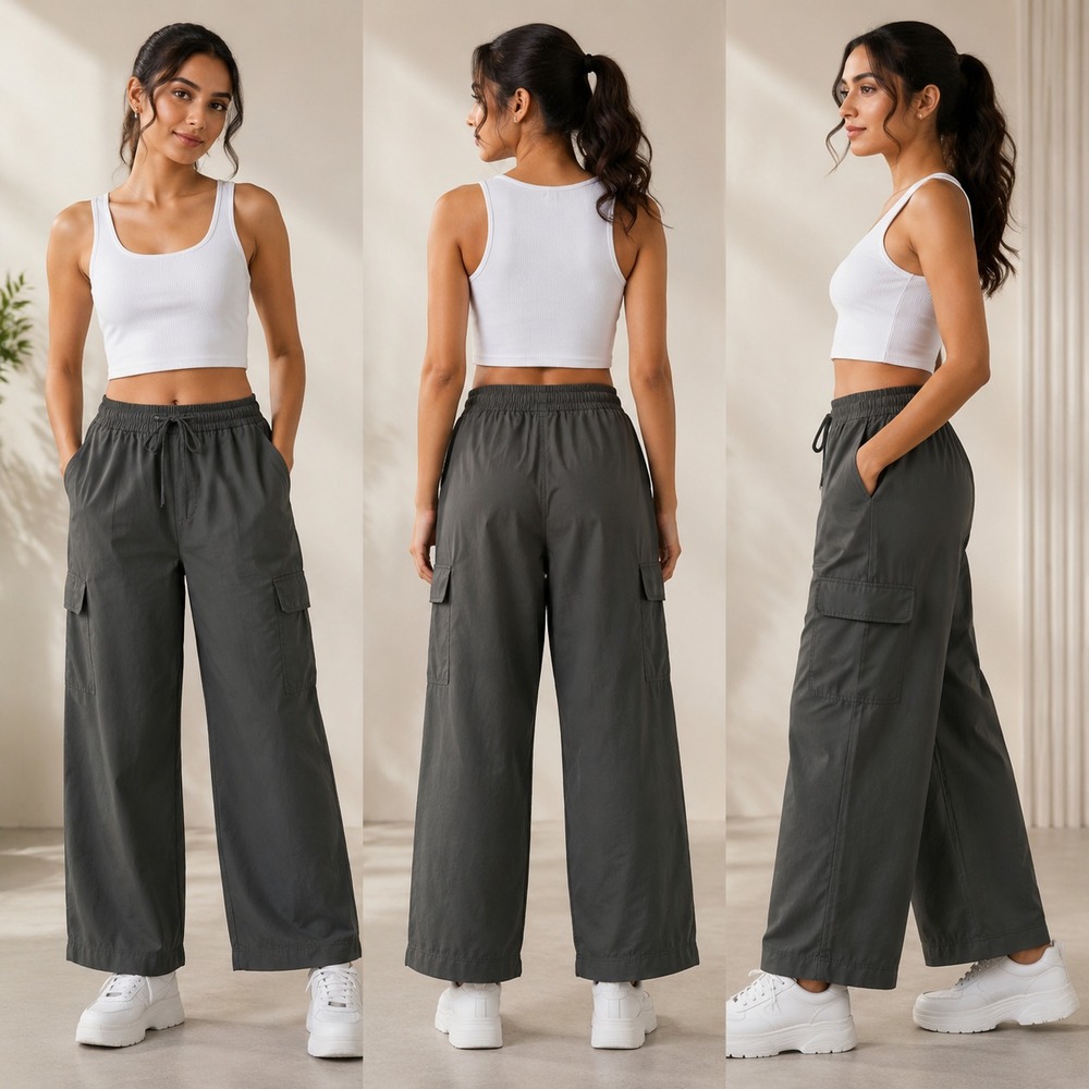 Old Navy StretchTech Wide-Leg Cargo Pants Womens 2XL Dark Gray Relaxed Quick Dry